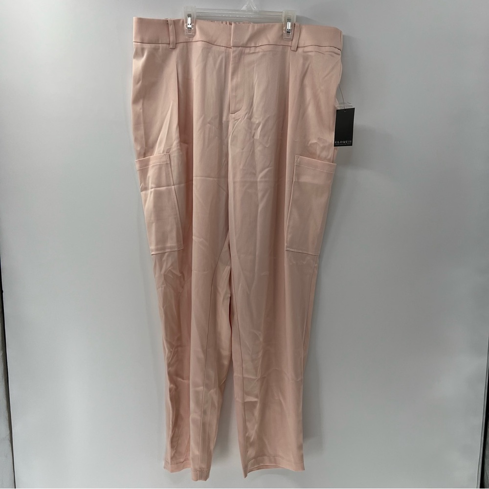 Eloquii Satin Cargo Pants Womens 16 Peach Blush Pleated Tapered NWT